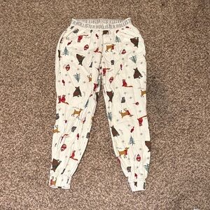 Hollister Cream Festive Animal Print PJ Joggers w Pockets